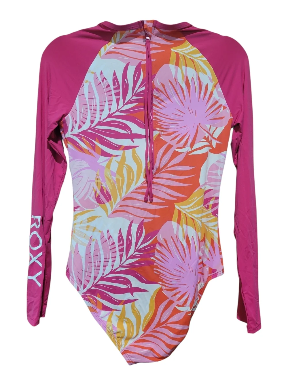 Roxy Women’s Long Sleeve One-Piece Swimsuit in Pink, Yellow, White - Picture 2 of 8